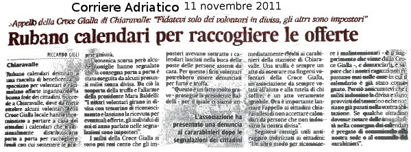 Corriere Adriatico: Appello della Croce Gialla di Chiaravalle fidatevi solo dei volontari in divisa
