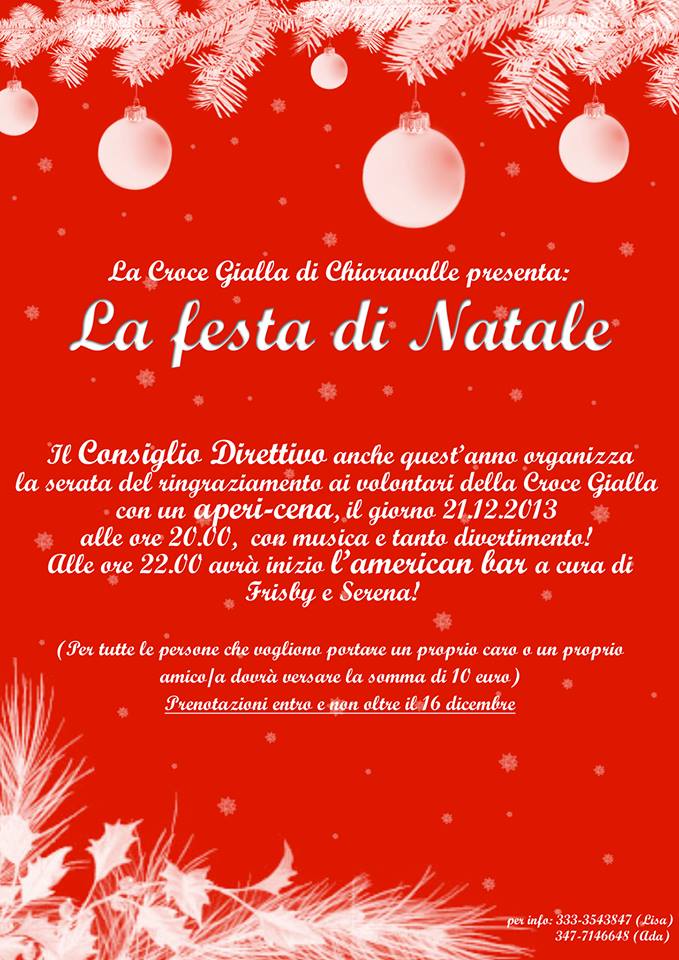 Festa di Natale 2013: apericena il 21/12/13, prenotazioni entro il 16/12/13